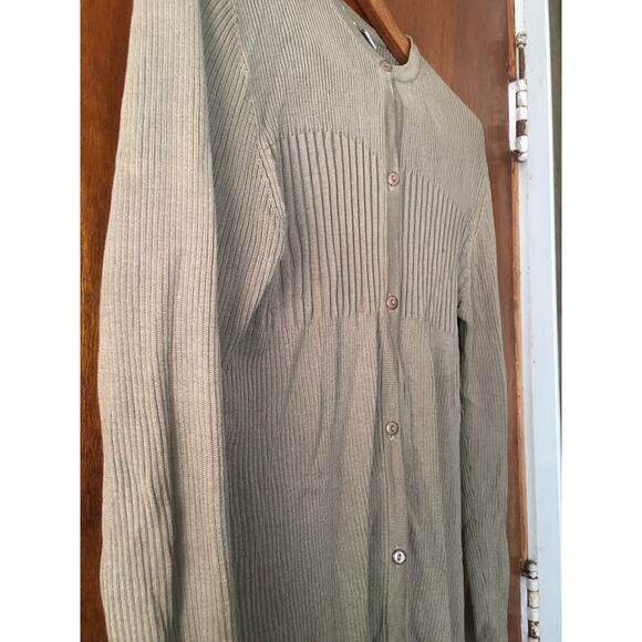 Anna Gray Ladies' L Large Cardigan, Button Front, Cream Grey/Green Silk - Picture 3 of 9
